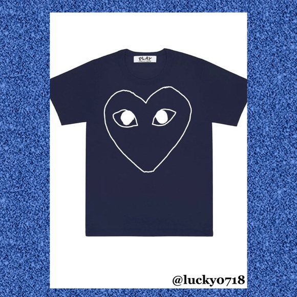 Comme des Garcons PLAY Other - Comme des Garcons Play Men’s Navy Tee w White Love Heart Outline w Eyes Sz L